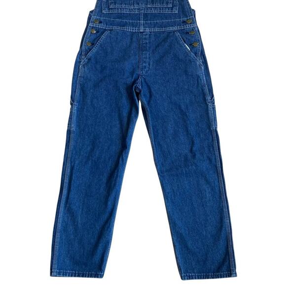 KEY Vtg Bib Style Denim Overalls Carpenter Relaxed Fit Cropped Dark Blue Sz 4 - Picture 11 of 16